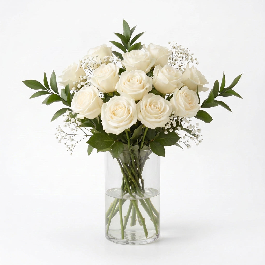 Dozen Long Stemmed White Roses