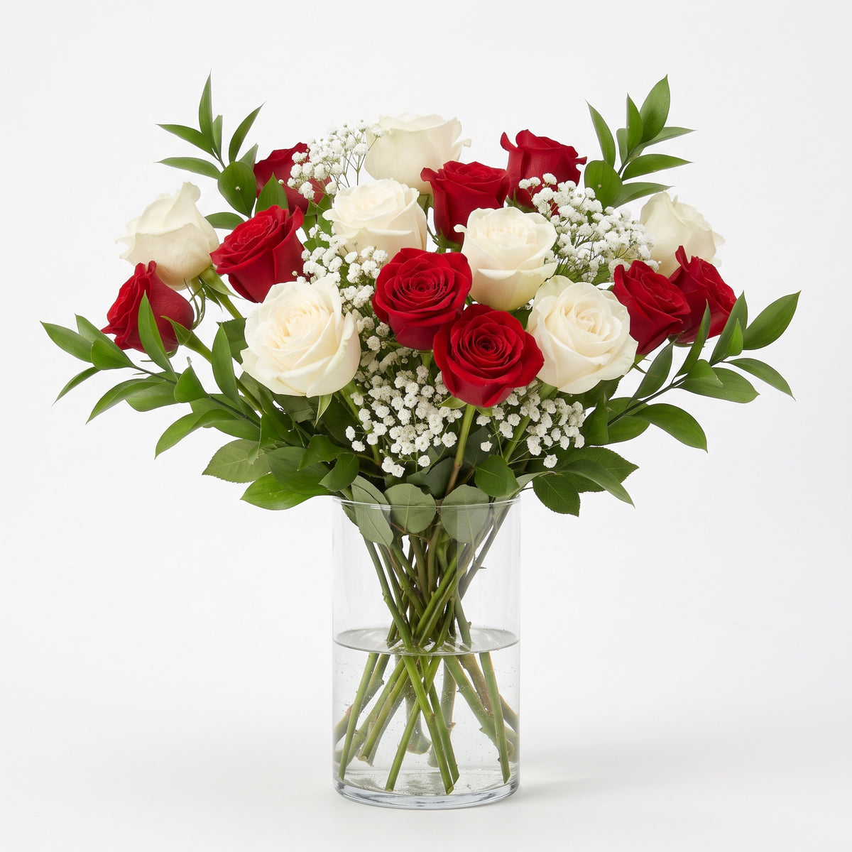 Premium White and Red Roses