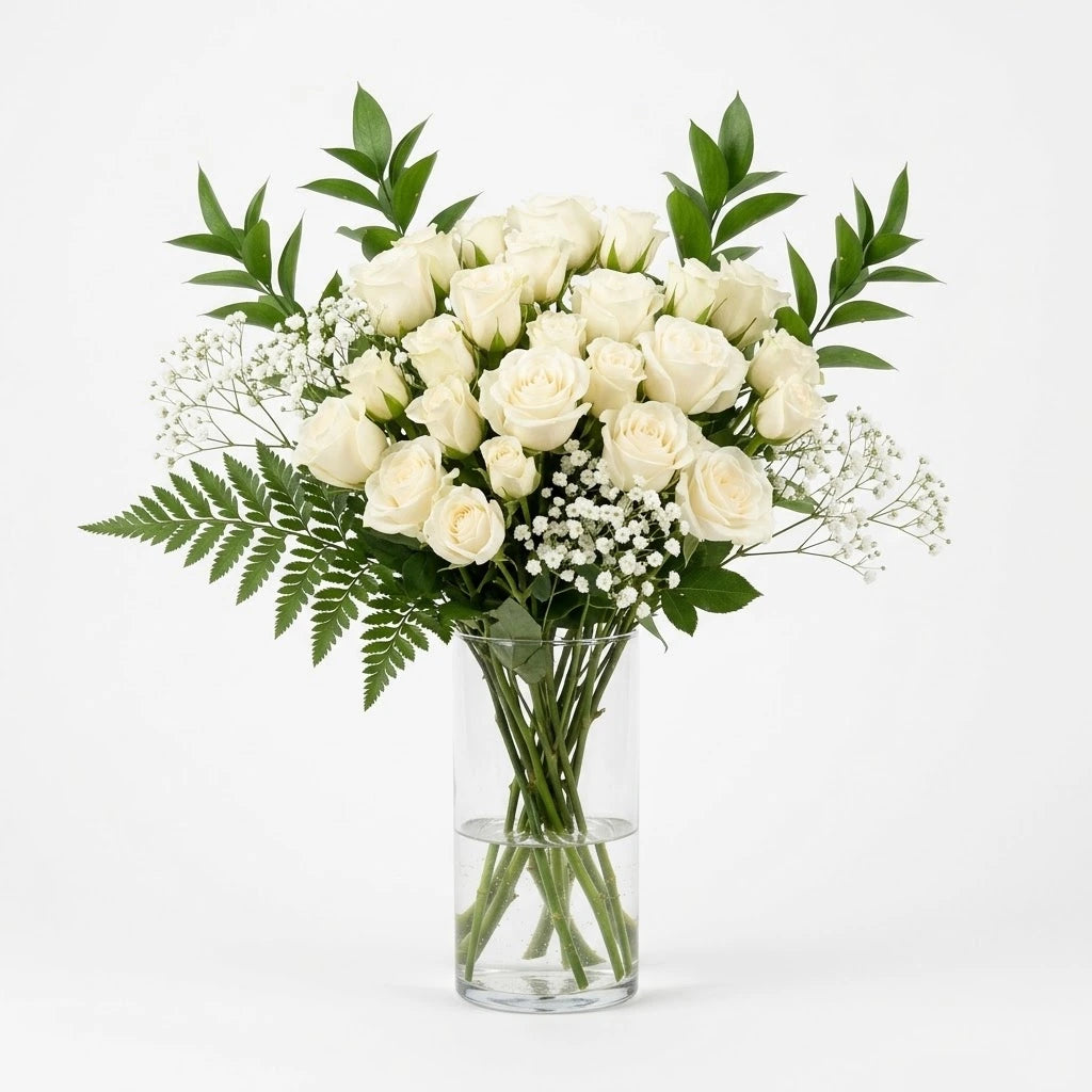 Two Dozen Long Stem White Roses
