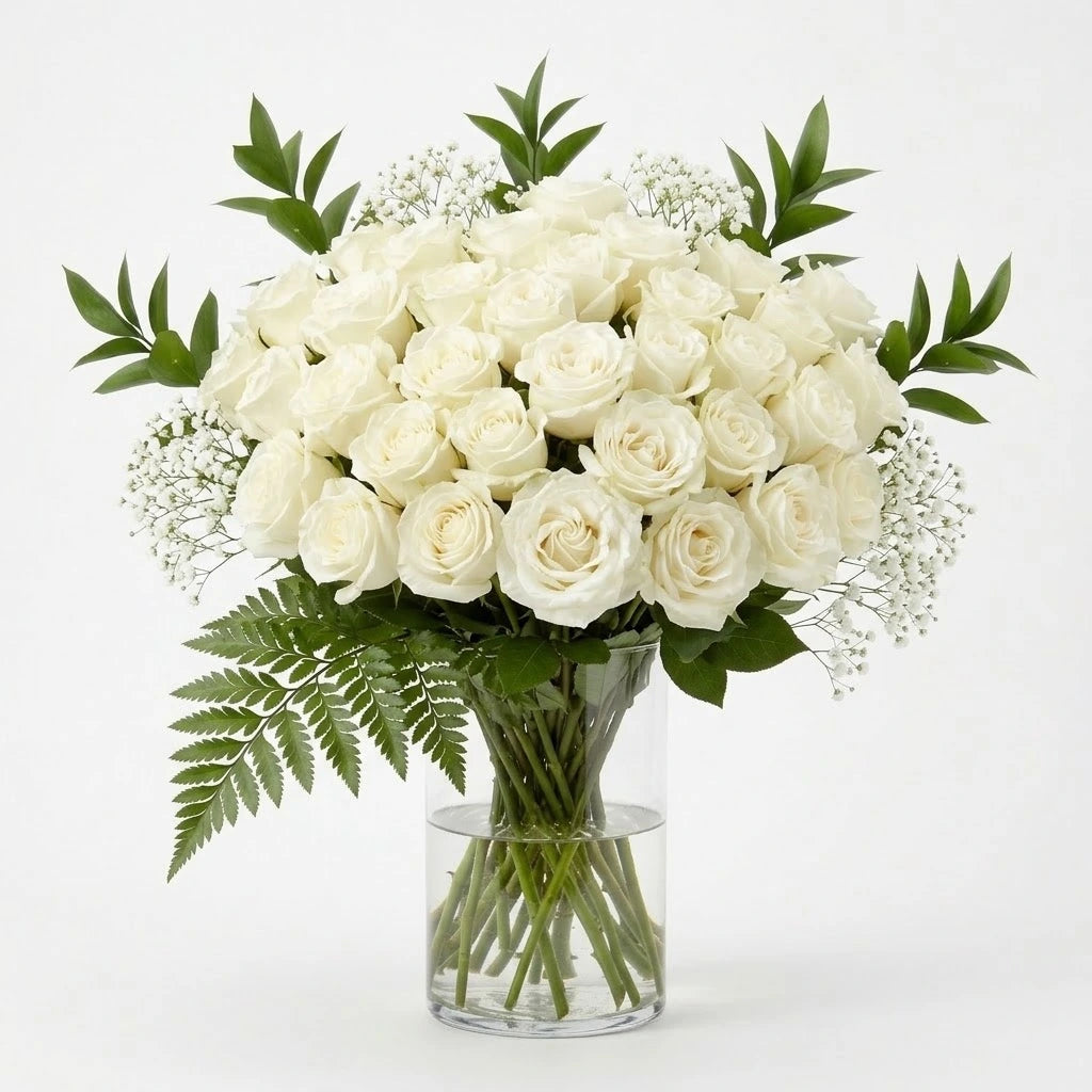 Three Dozen Long Stem White Roses