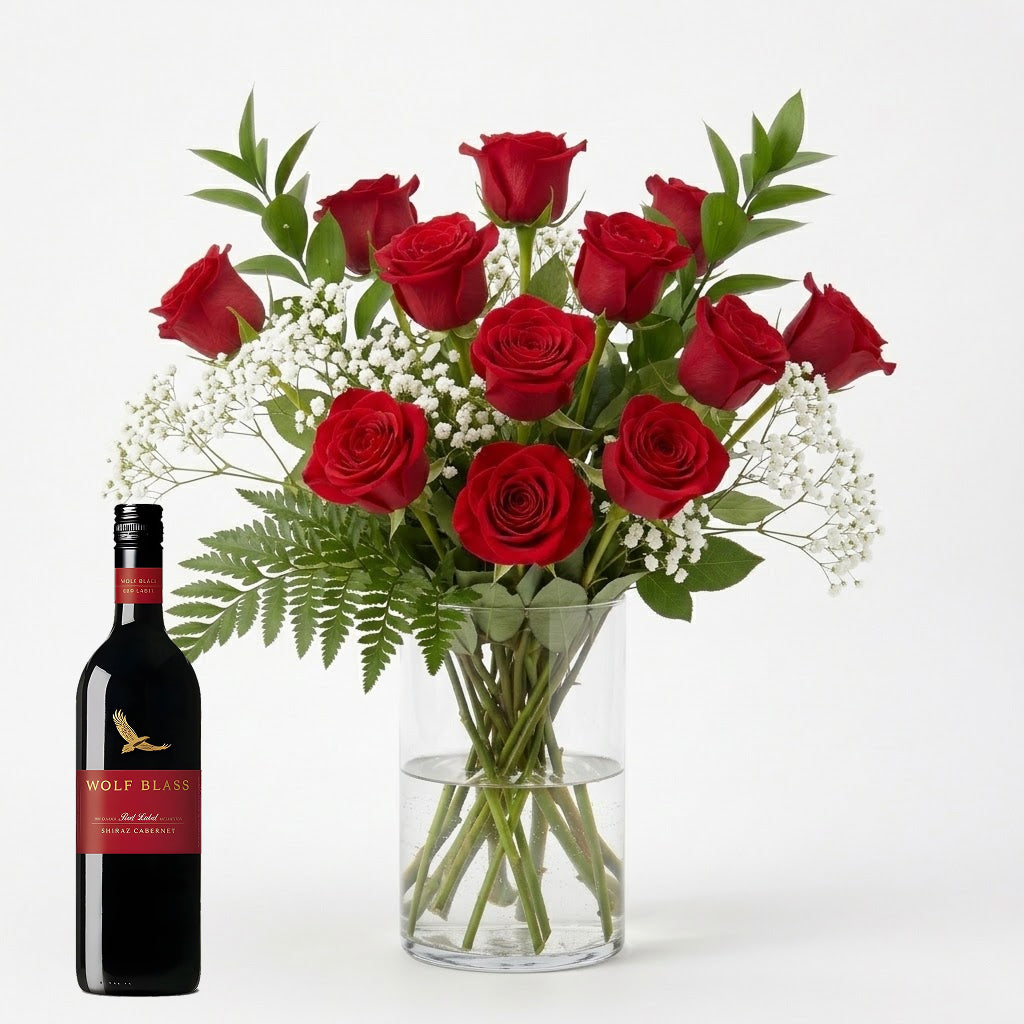 Dozen Red Roses & Shiraz
