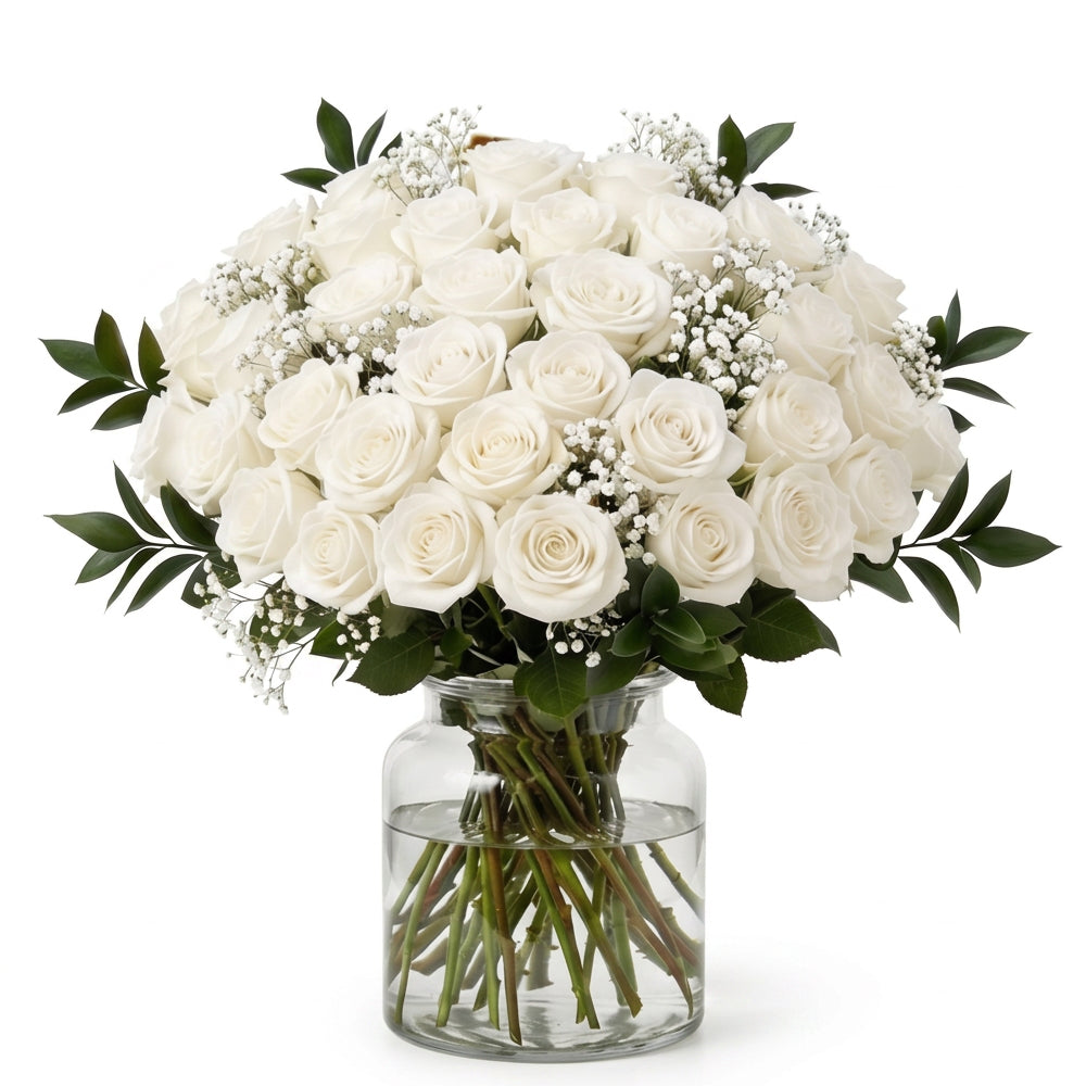 Three Dozen Long Stem White Roses