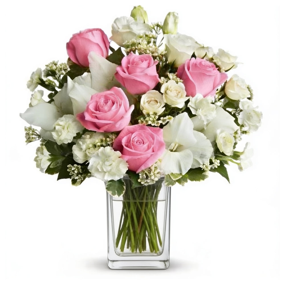 Long Stemmed Pink and White Roses