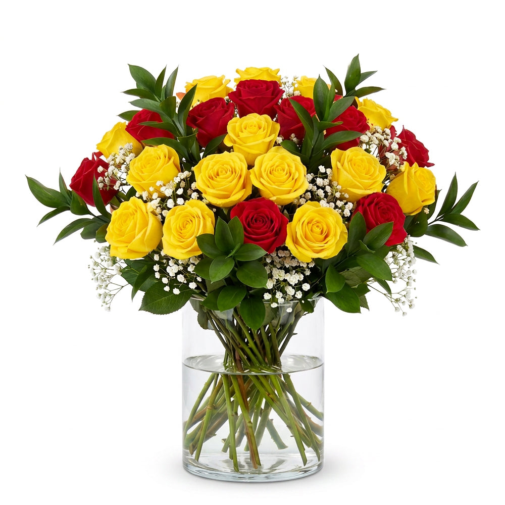 Long Stemmed Red and Yellow Roses