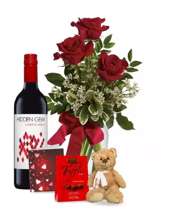 Red Roses and Red Wine Combo