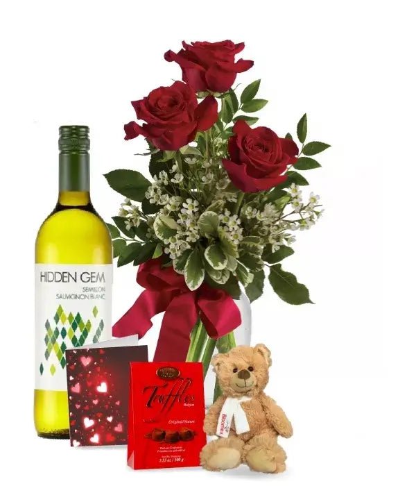Red Roses and White Wine Combo