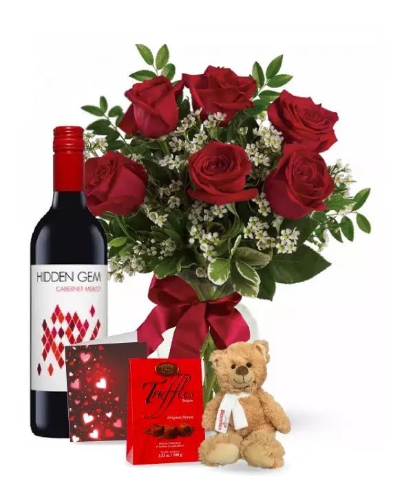 Red Roses and Red Wine Combo