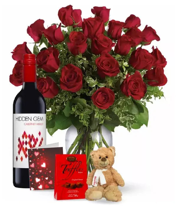 Valentines Rose & Wine Combos