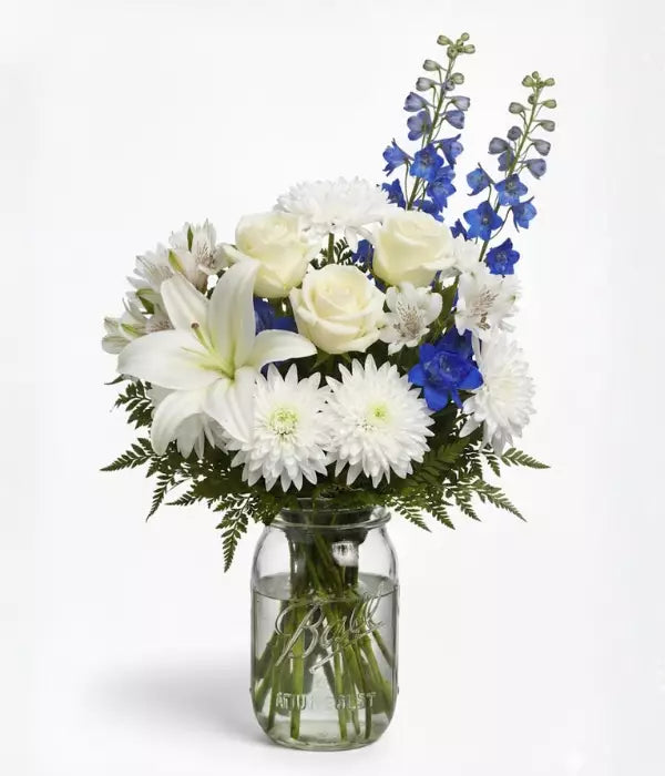 Beautiful in Blue in Mason Jar