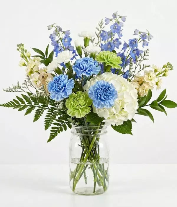 Cure the Blues Bouquet in Mason Jar