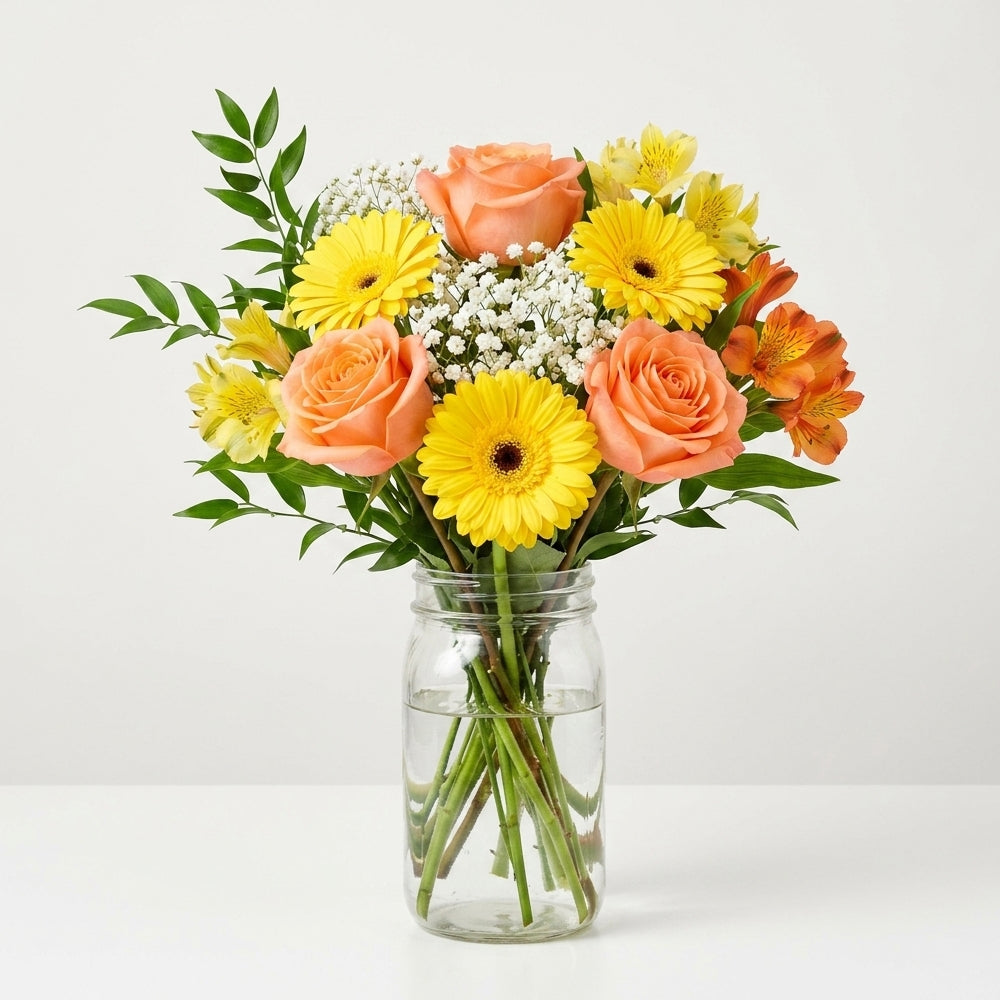 Walking on Sunshine Bouquet in Mason Jar