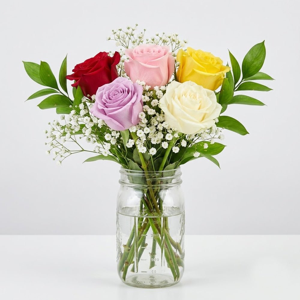 Assorted Roses in Mason Jar