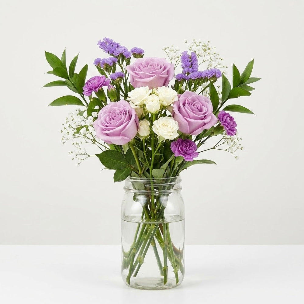 Violet Vibes Bouquet in Mason Jar