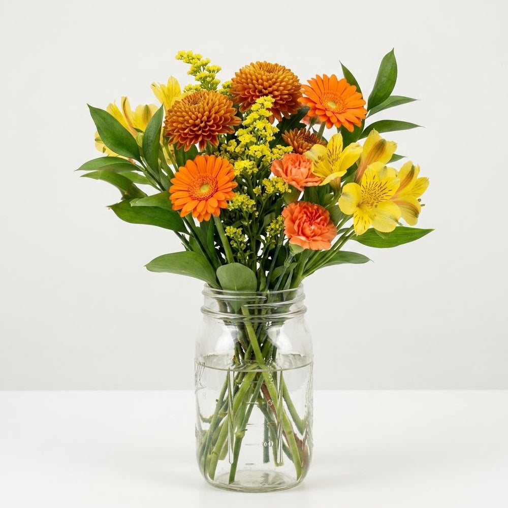 Golden Hour Bouquet in Mason Jar