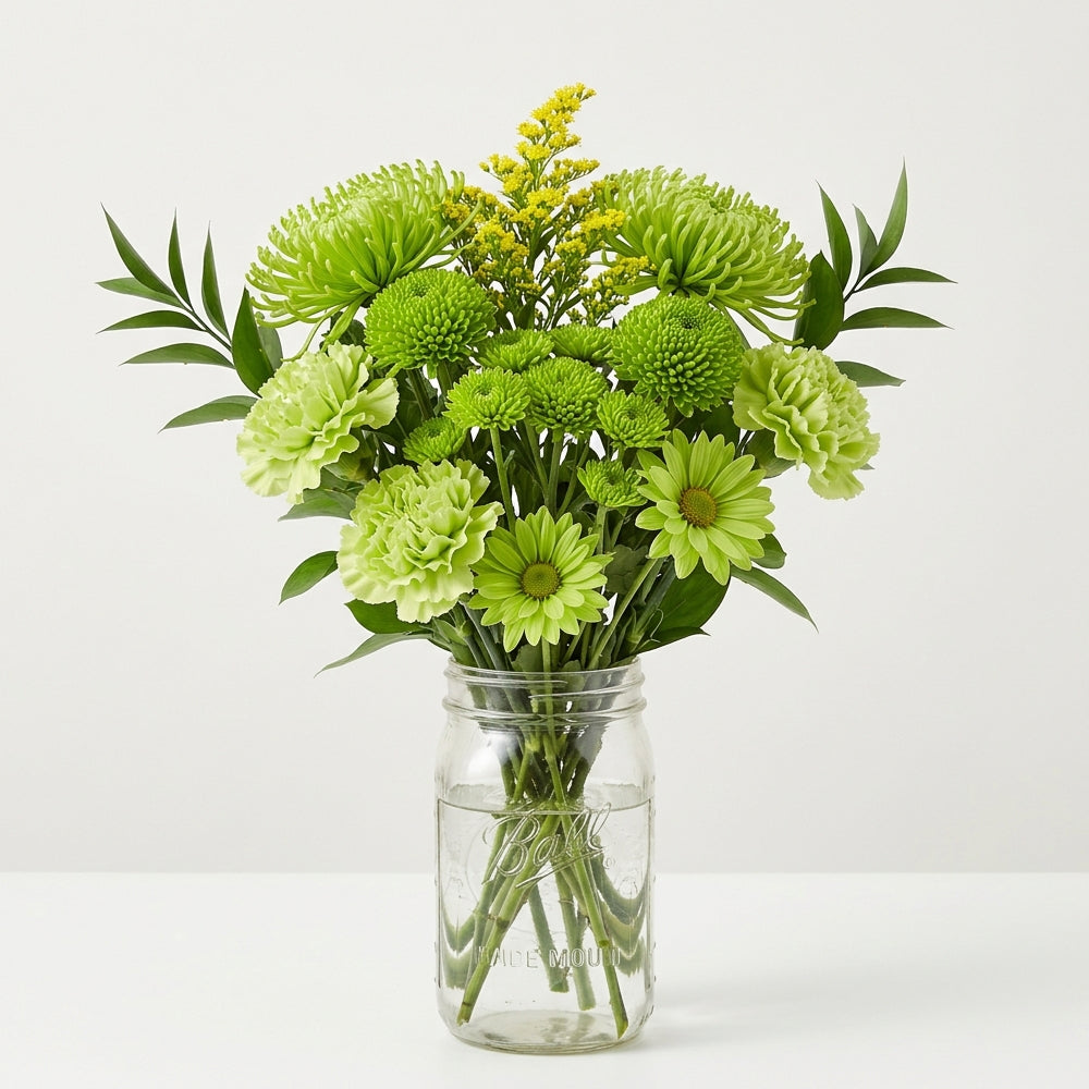Green with Envy Bouquet in Mason Jar