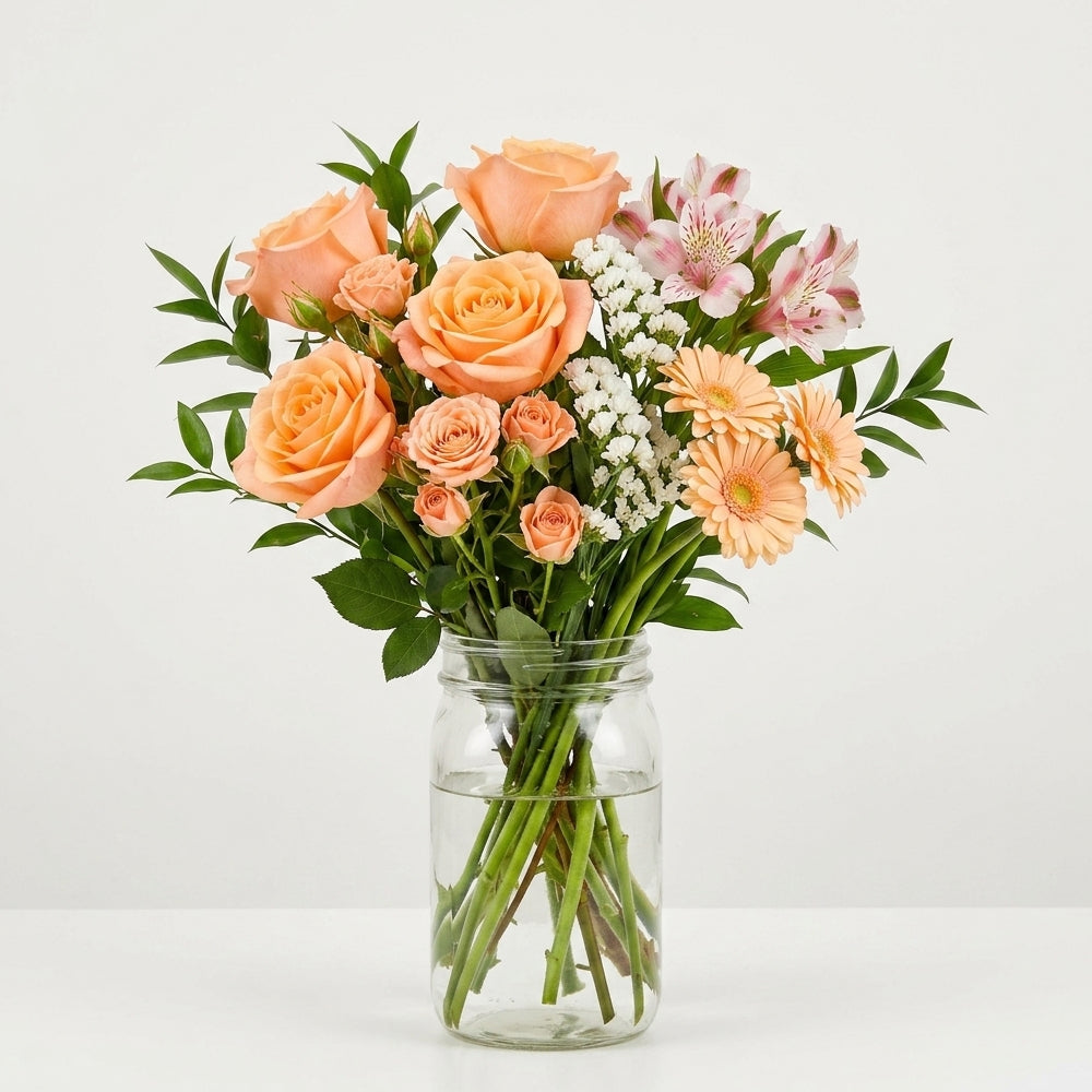 Peach Beach Paradise Bouquet in Mason Jar