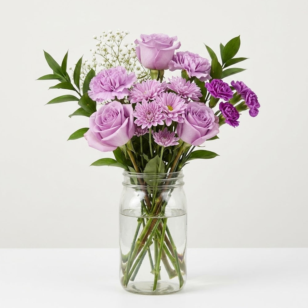 Purple Rain Bouquet in Mason Jar