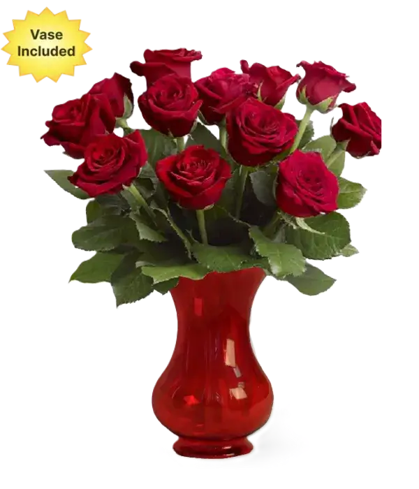 Dozen Red Roses with Vase