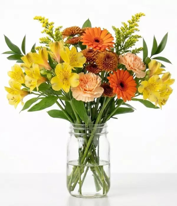 Golden Hour Bouquet in Mason Jar