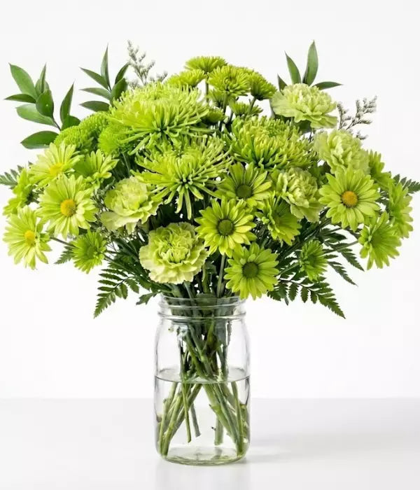 Green with Envy Bouquet in Mason Jar