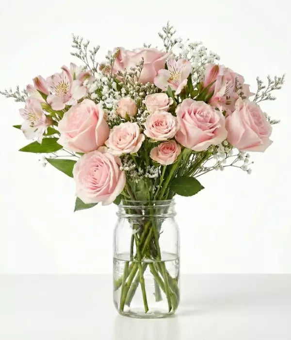 New Baby Girl Bouquet in Mason Jar