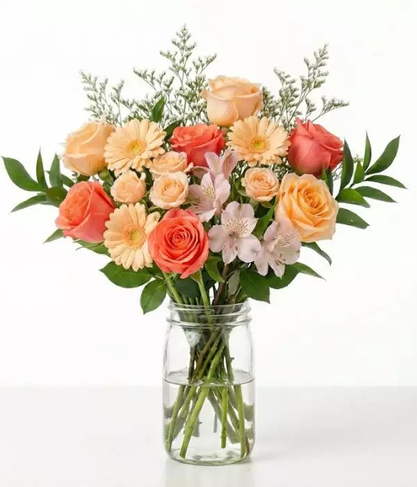 Peach Beach Paradise Bouquet in Mason Jar