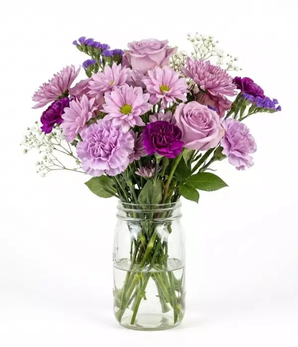 Purple Rain Bouquet in Mason Jar